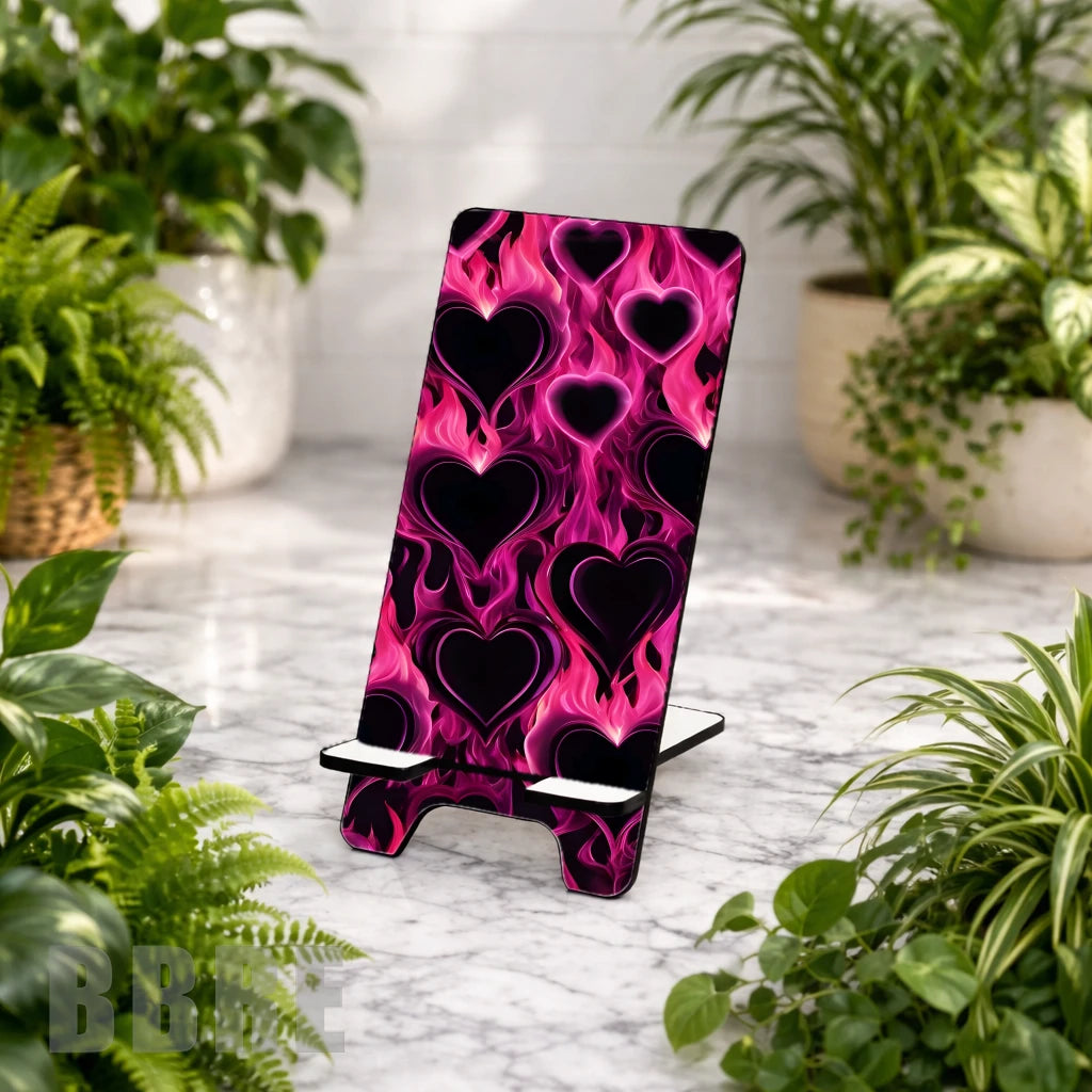 Flaming Hearts Sublimation Phone Stand