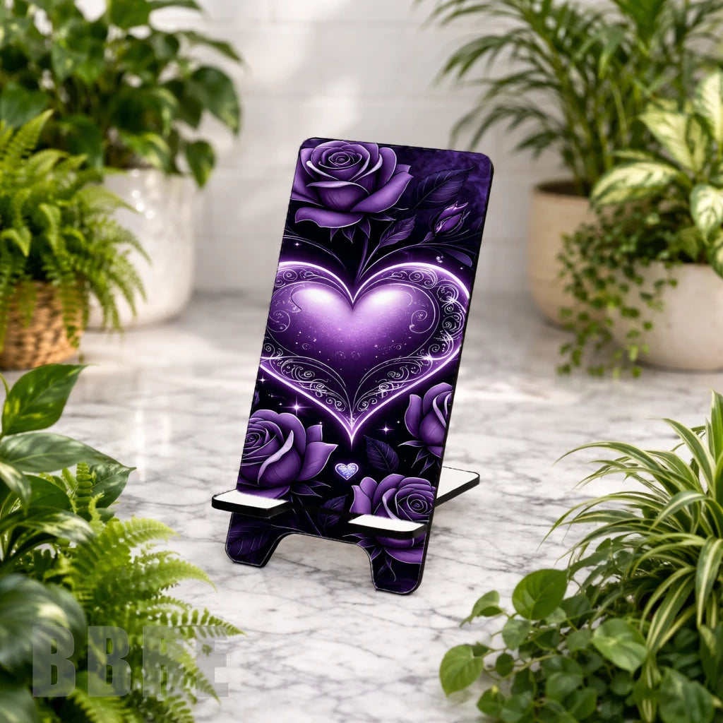 Purple Heart Roses Sublimation Phone Stand