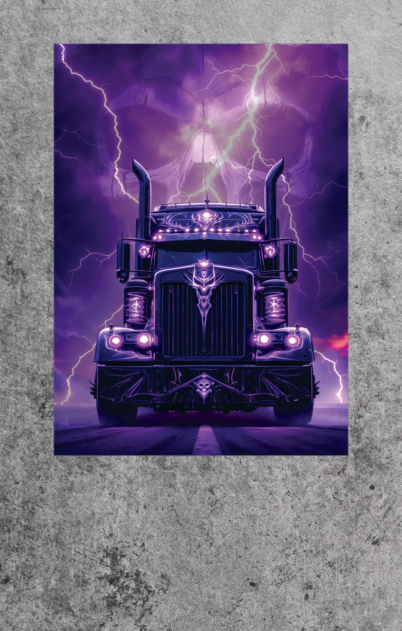 Truck with lightning effects on a purple background