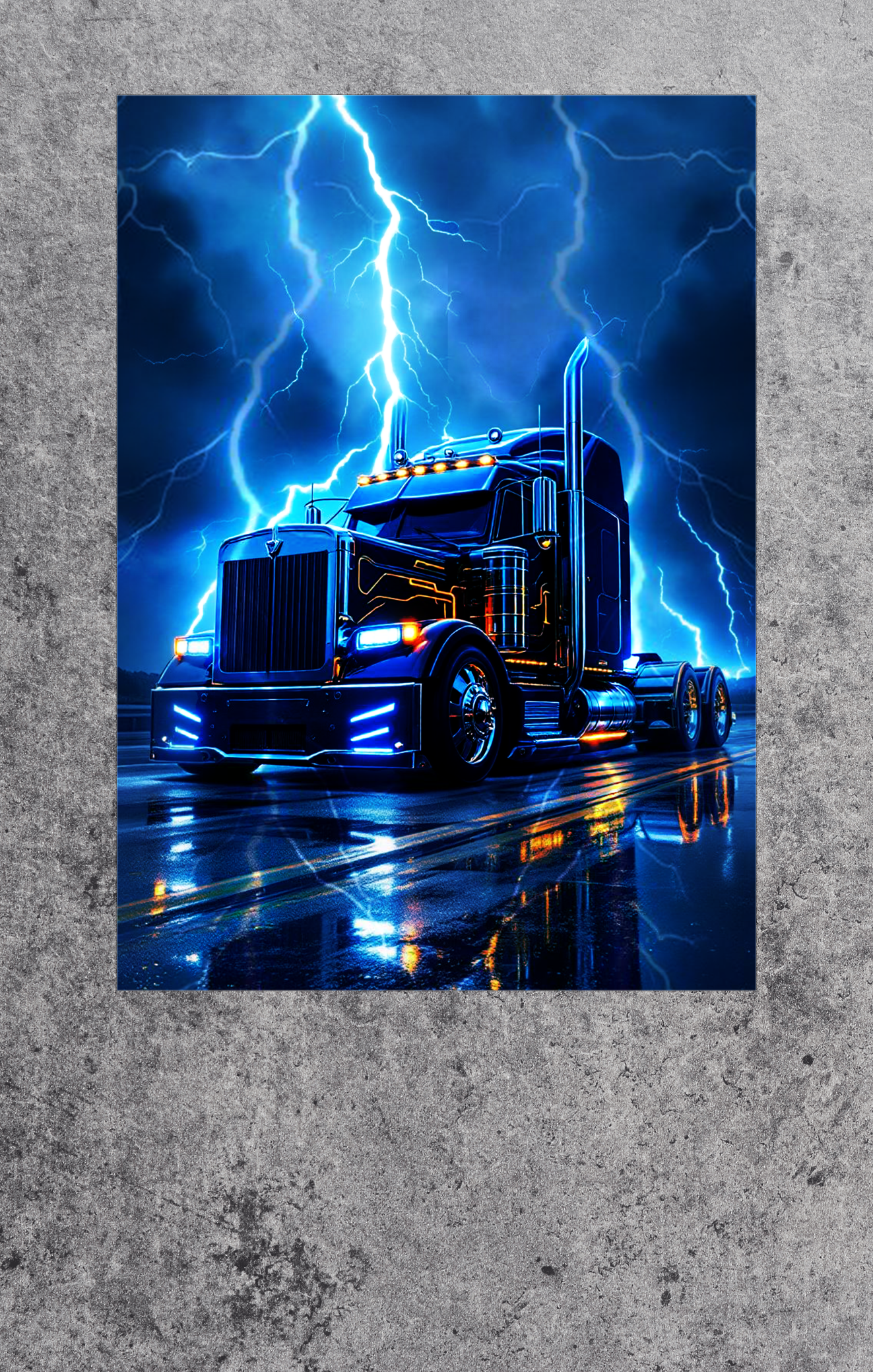 Truck with lightning effects on a textured gray background