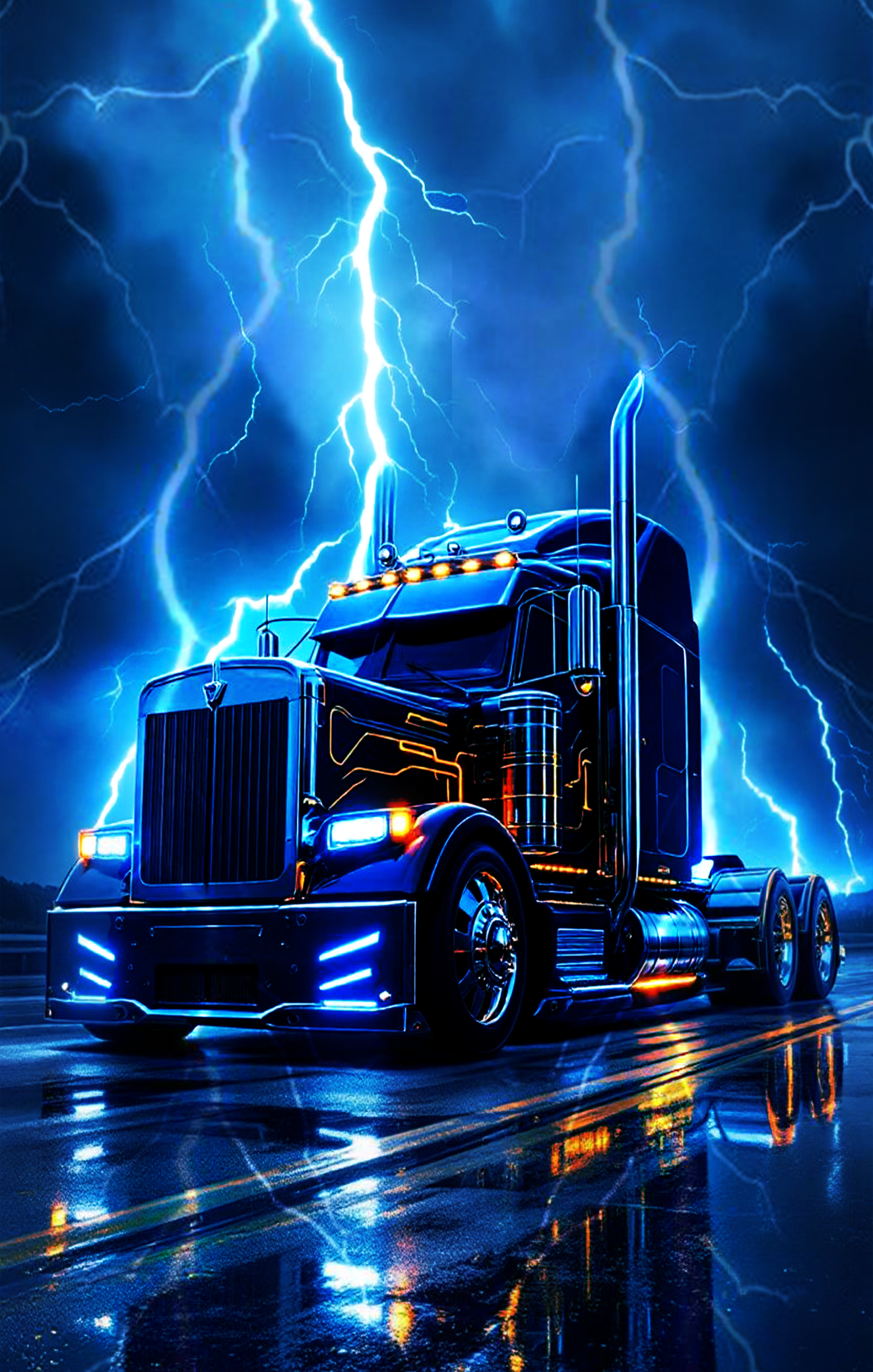 Truck with lightning effects on a dark background