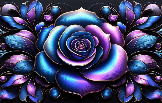 Colorful rose with intricate details on a dark background