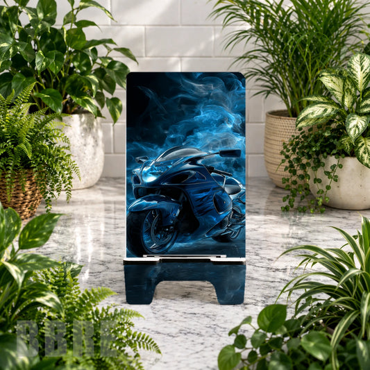 Blue Flame Motorcycle Sublimation Phone Stand