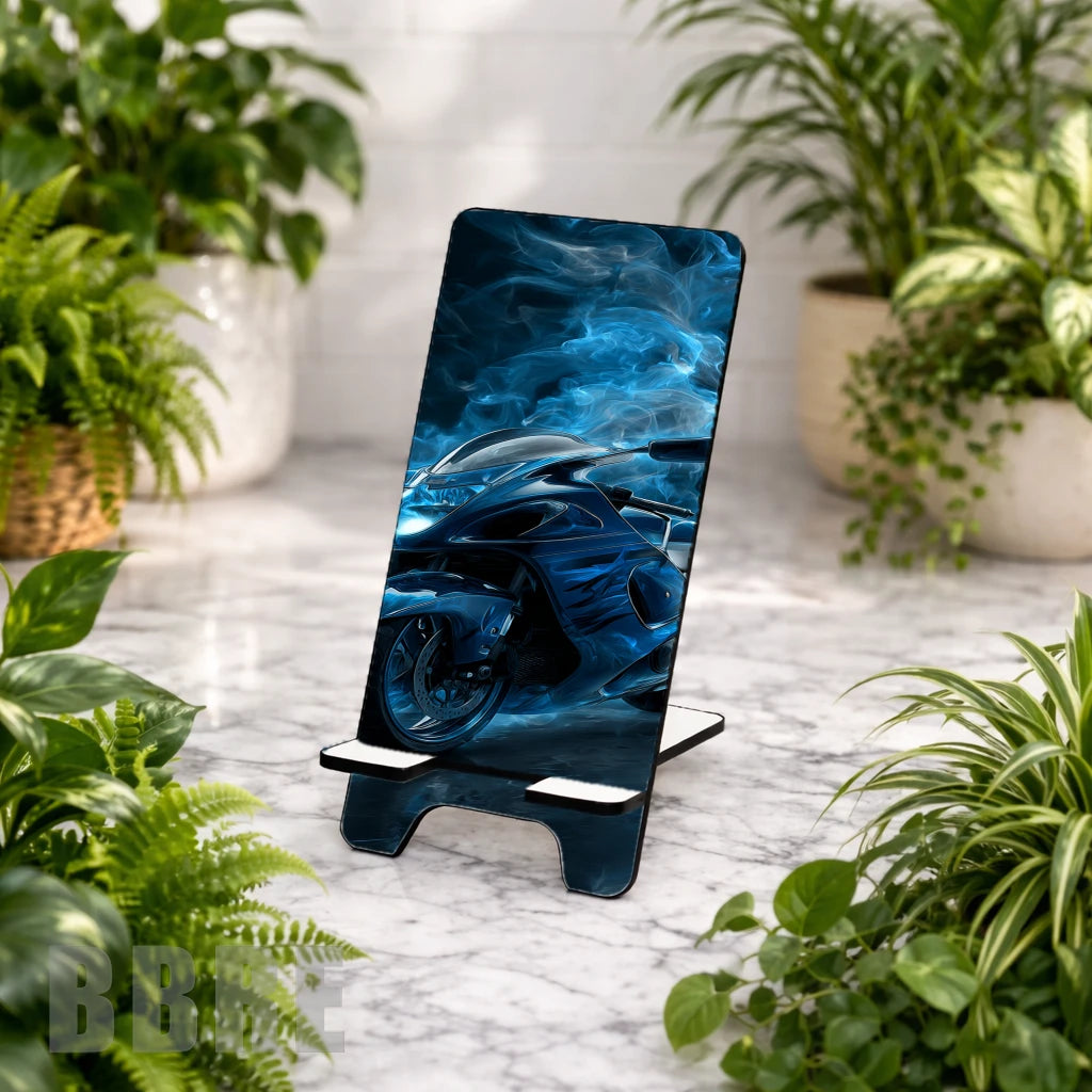 Blue Flame Motorcycle Sublimation Phone Stand