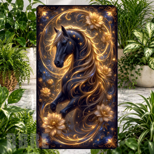 Celestial Stallion Product Tile, STRAIGHT: Celestial Stallion Product Mockup, SIDE ANGLE: Celestial Stallion Product Angle Shot