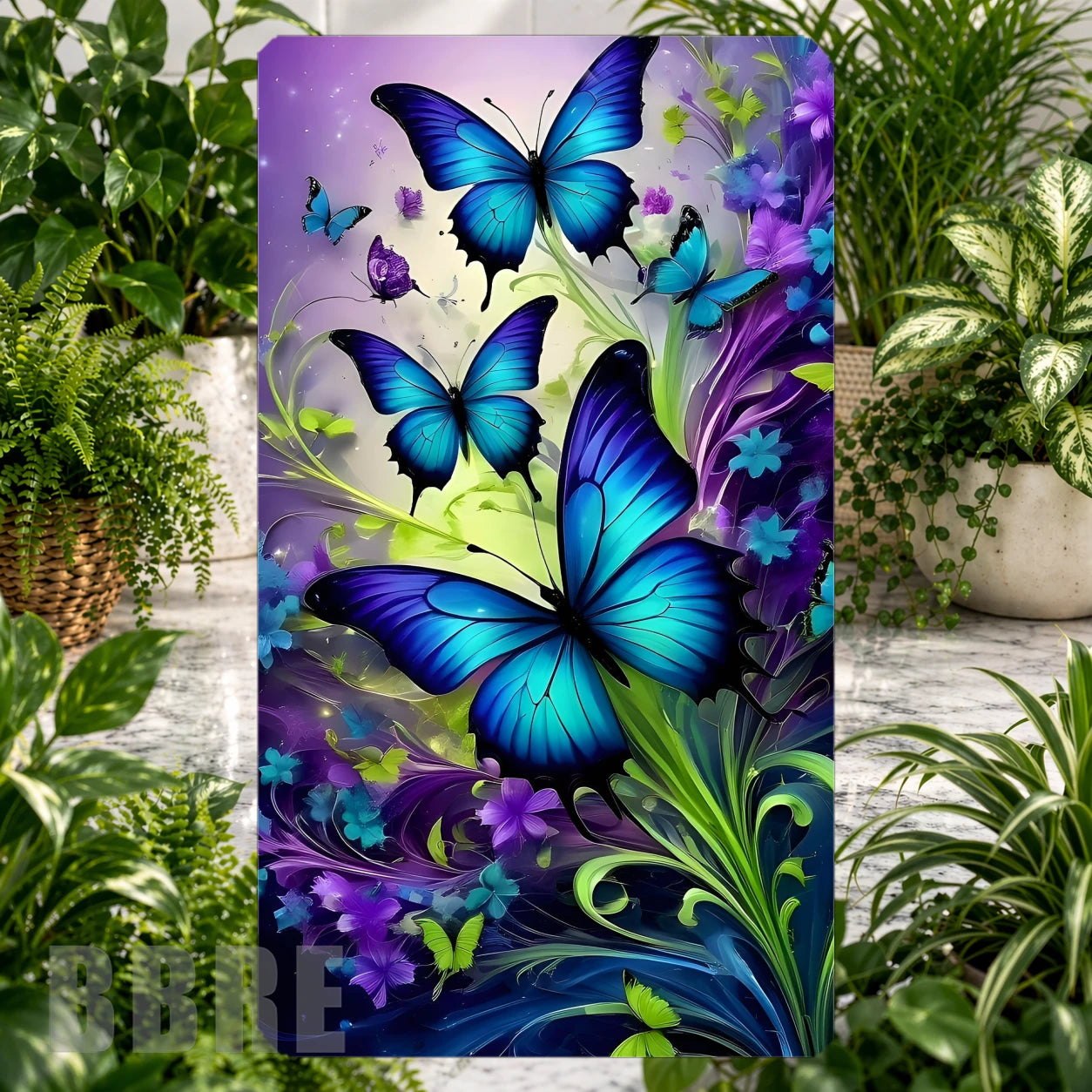 Blue Butterfly Product Tile, STRAIGHT: Blue Butterfly Product Mockup, SIDE ANGLE: Blue Butterfly Product Angle Shot
