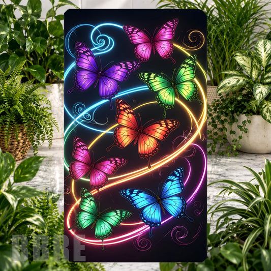 Neon Butterflies Product Tile, STRAIGHT: Neon Butterflies Product Mockup, SIDE ANGLE: Neon Butterflies Product Angle Shot
