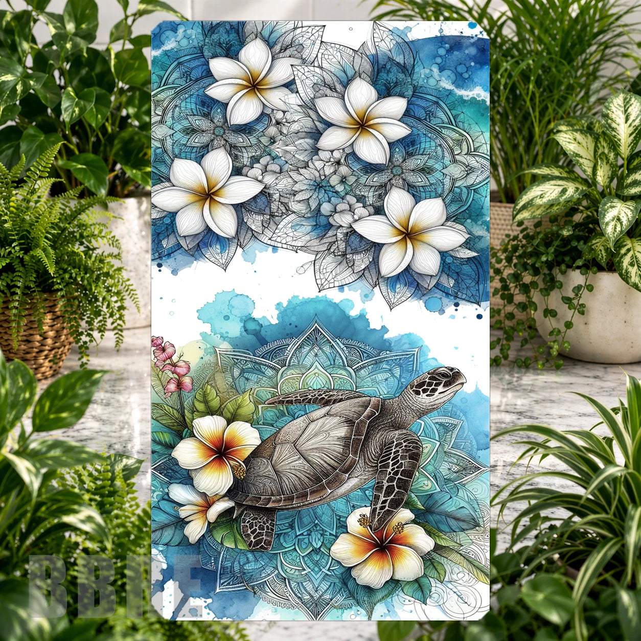 Turtle Blossom Product Tile, STRAIGHT: Turtle Blossom Product Mockup, SIDE ANGLE: Turtle Blossom Product Angle Shot