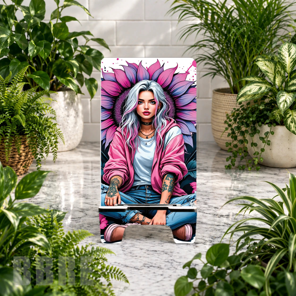 Pink Flower Girl Sublimation Phone Stand