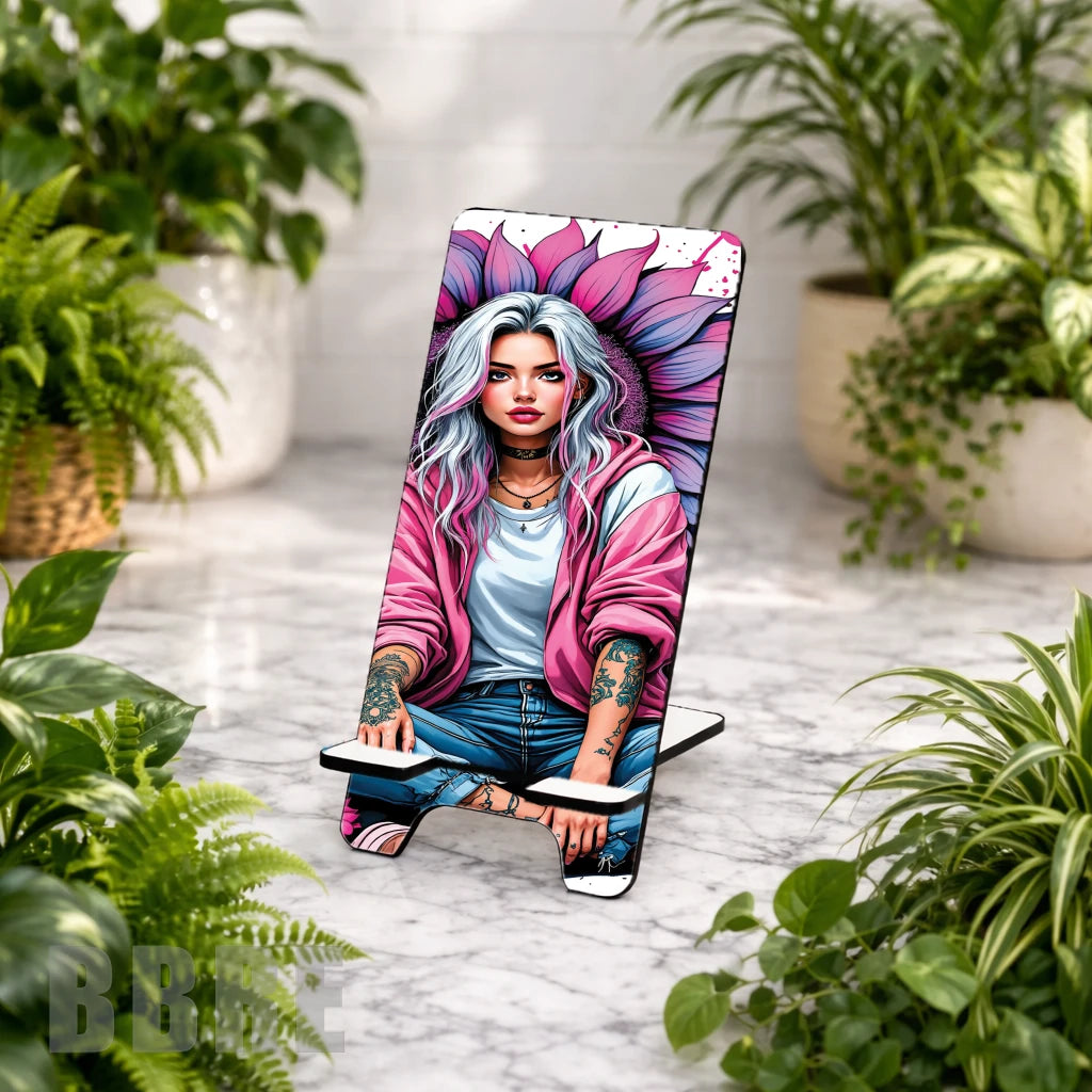 Pink Flower Girl Sublimation Phone Stand