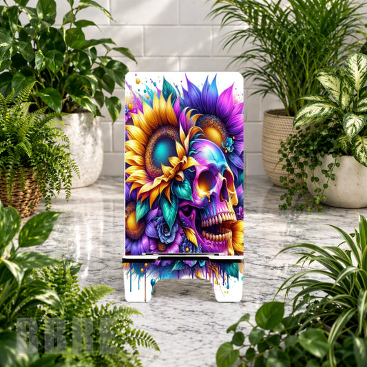 Vibrant Floral Skull Sublimation Phone Stand