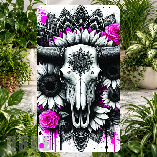 Skull Mandala Product Tile, STRAIGHT: Skull Mandala Product Mockup, SIDE ANGLE: Skull Mandala Product Angle Shot