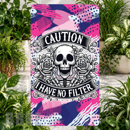 Caution Skull Product Tile, STRAIGHT: Caution Skull Product Mockup, SIDE ANGLE: Caution Skull Product Angle Shot